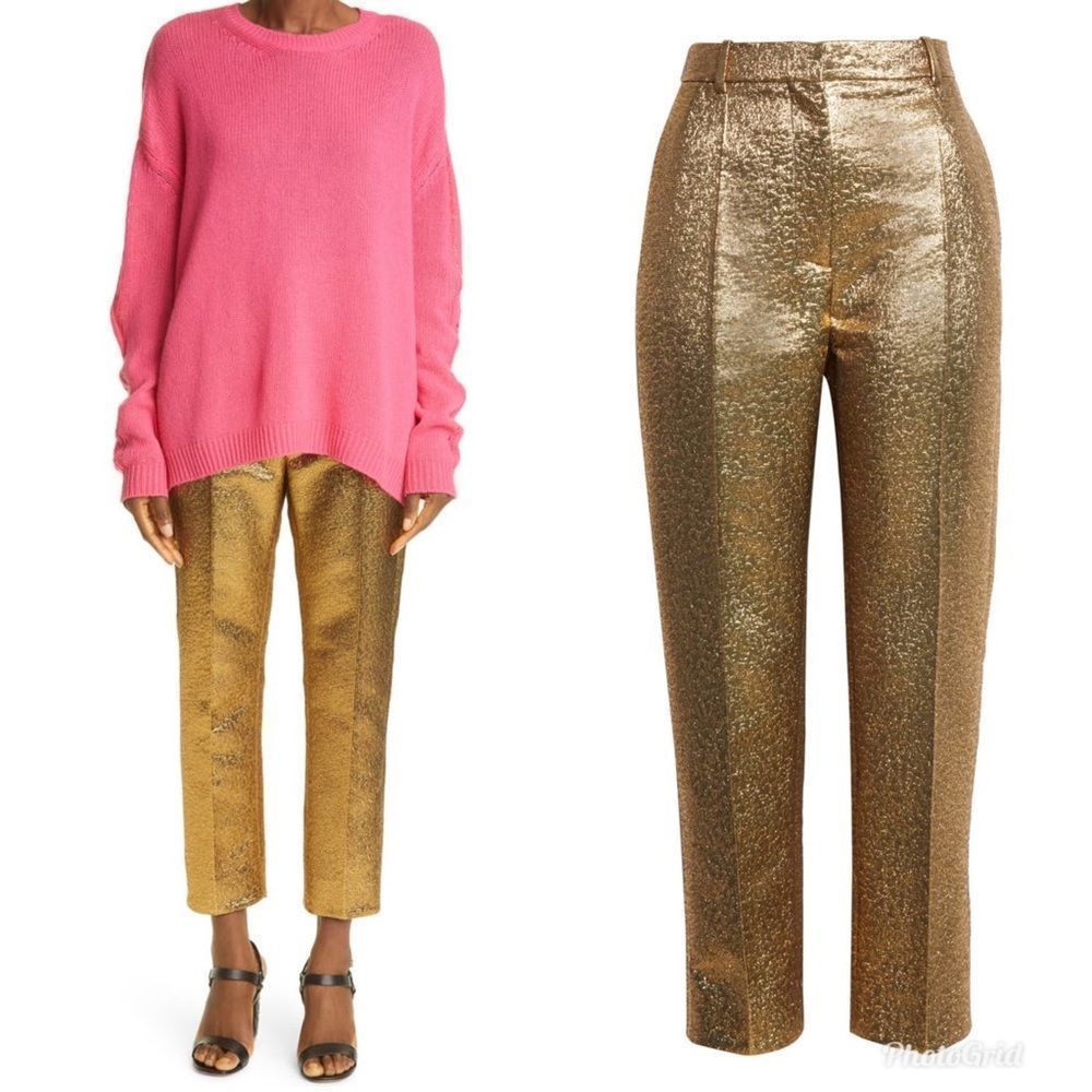 VALENTINO Slim Leg Metallic Crop Trousers